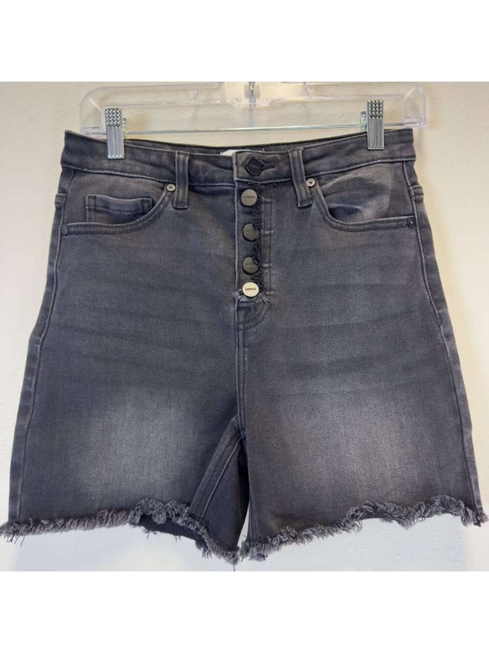 Ceros Women’s Cutoff Black Denim Raw Hem Button Fly Front Shorts Size 28 Grunge